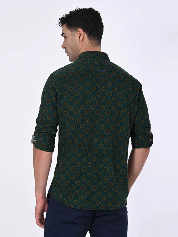 Indian Terrain Men's Regular Fit Full Sleeve Printed Green Shirt